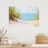 Strandweg Ozean Gras Wasserfarbe Poster (Küche)
