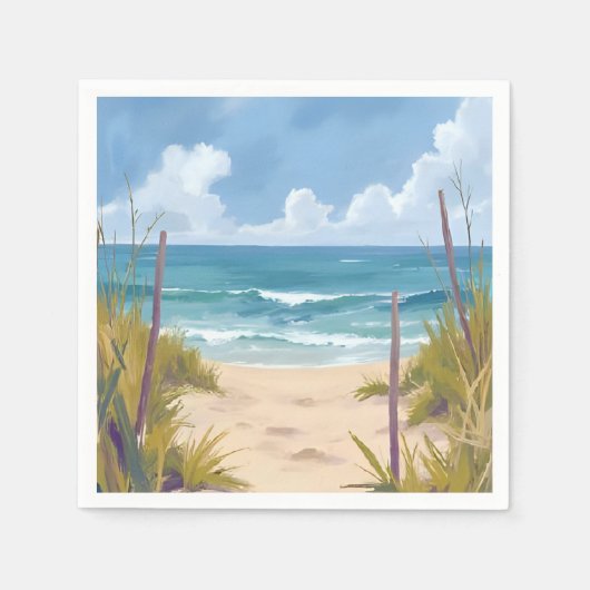 Strandweg | Ozean-Wasserfarbe-Küstenbild Serviette (Vorderseite)
