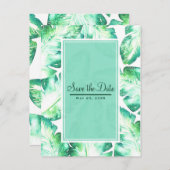 Strandweiß und grüne tropische Blätter Save the Da Ankündigungspostkarte (Vorne/Hinten)