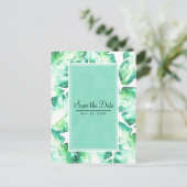 Strandweiß und grüne tropische Blätter Save the Da Ankündigungspostkarte (Stehend Vorderseite)