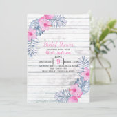 Strandweißes Holz Tropischer Hibiskus Blume Blumen Einladung (Stehend Vorderseite)