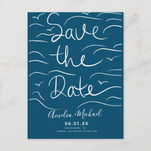 Strandwellen Handgezeichnetes Skript Save-the-Date Postkarte