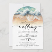Strandwellen mit QR-Code-Hochzeit Einladung (Vorderseite)