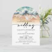 Strandwellen mit QR-Code-Hochzeit Einladung (Stehend Vorderseite)