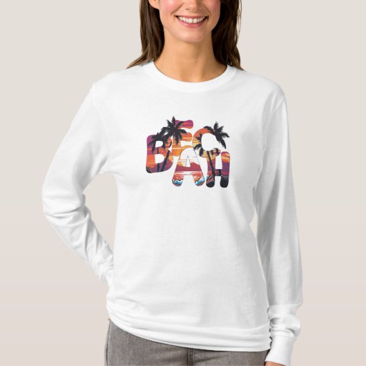 Strandwellen Palmen T-Shirt (Vorderseite)