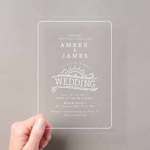 Strandwellen Sonnenuntergang Hochzeit in Linienkun Acryleinladungen