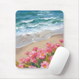 Strandwellen Wasserfarbe Rosa Floral Ufer Malerei Mousepad