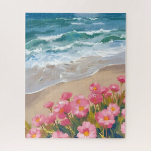 Strandwellen Wasserfarbe Rosa Floral Ufer Malerei Puzzle