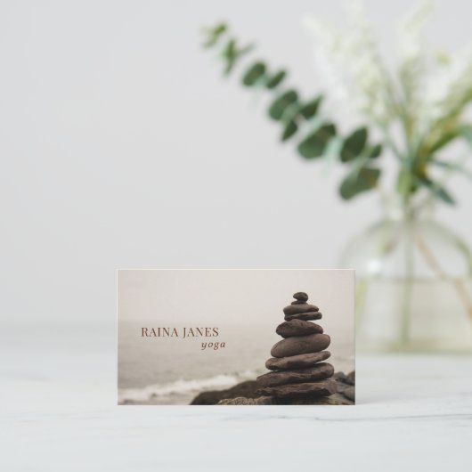 StrandYoga Business Card für gestapelte Stones Visitenkarte (Stehend Vorderseite)