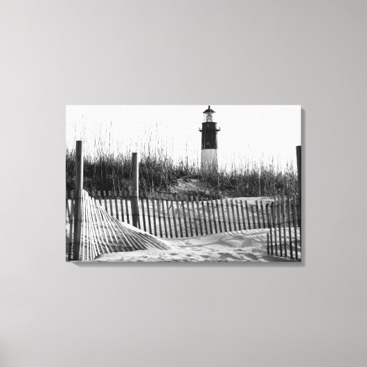 Strandzäune und Leuchtturm Leinwanddruck (Vorderseite)