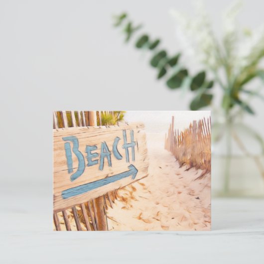 Strandzeichen für tropisches Holz Postkarte (Stehend Vorderseite)