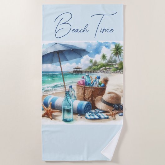Strandzeit Blaues Strandtuch (Vorderseite)