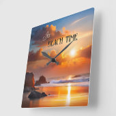 Strandzeit Sonnenuntergang farbenfroh Quadratische Wanduhr (Winkel)
