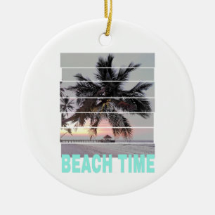 Strandzeit Vintage Pier Palmenbaum Sonnenuntergang Keramik Ornament