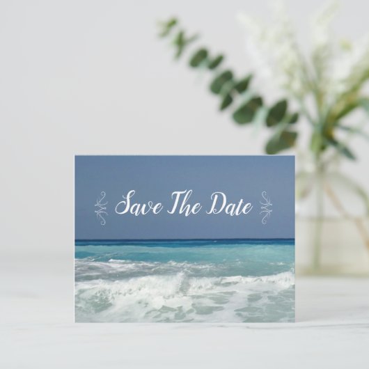 Strandziel Moderne Save the Date Postkarten (Stehend Vorderseite)
