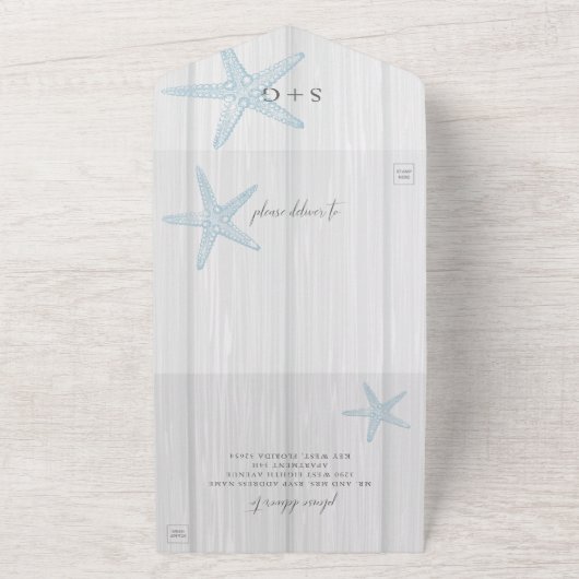 Strandziel Rustikale Hochzeit von Starfish All In One Einladung (Außenbereich)