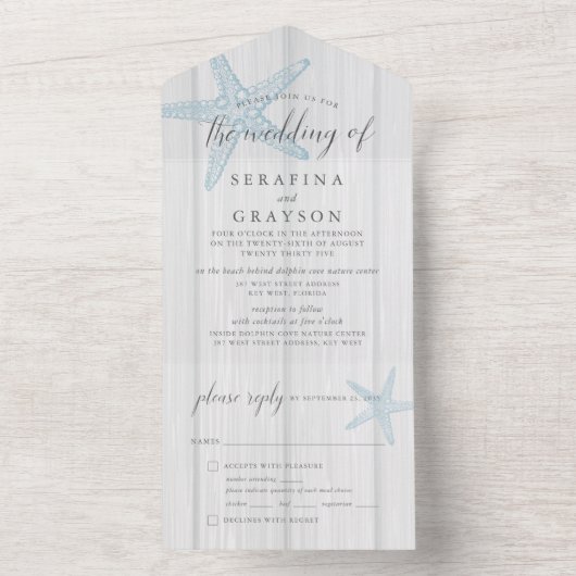 Strandziel Rustikale Hochzeit von Starfish All In One Einladung (Innen Boden)