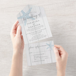 Strandziel Rustikaler Seestern-Hochzeit All In One Einladung