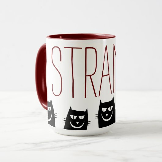 "STRANGE" 5 SCHWARZE KATZEN, KAFFEE-TASSE TASSE (Vorderseite Links)