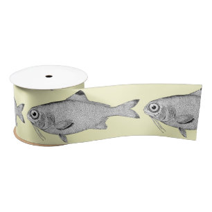 Strange vintage fish drawing satinband
