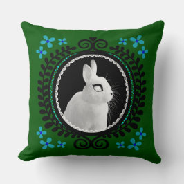 Strange White Bunny: Green, Blue, & Black  Kissen