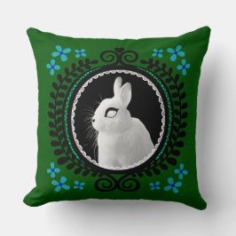 Strange White Bunny: Green, Blue, & Black  Kissen