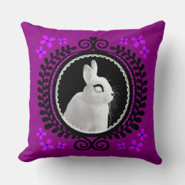 Strange White Bunny: Magenta, Black & Blue Kissen