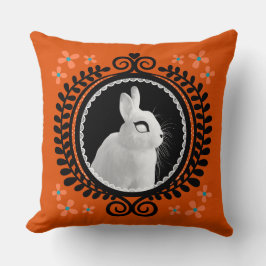 Strange White Bunny: Orange, Teal, & Black  Kissen
