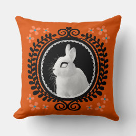 Strange White Bunny: Orange, Teal, & Black  Kissen