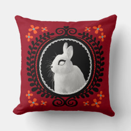 Strange White Bunny: Red, Black, Teal, & Orange Kissen