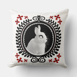 Strange White Bunny: White, Black & Red Kissen
