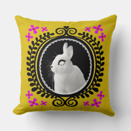 Strange White Bunny: Yellow, Magenta, Red, & Black Kissen