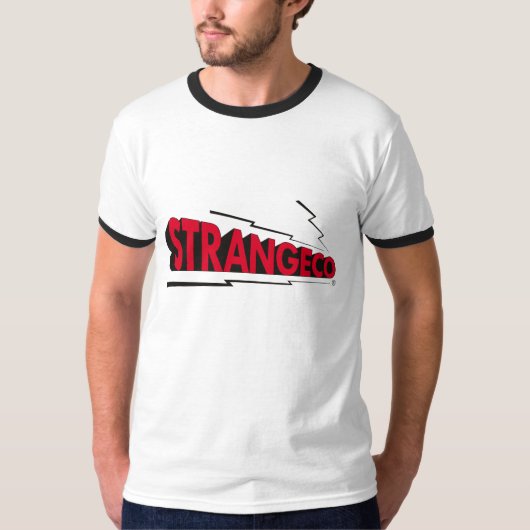 STRANGECO LOGO Wecker-T-Shirt (Rot/Schwarzes) T-Shirt (Vorderseite)