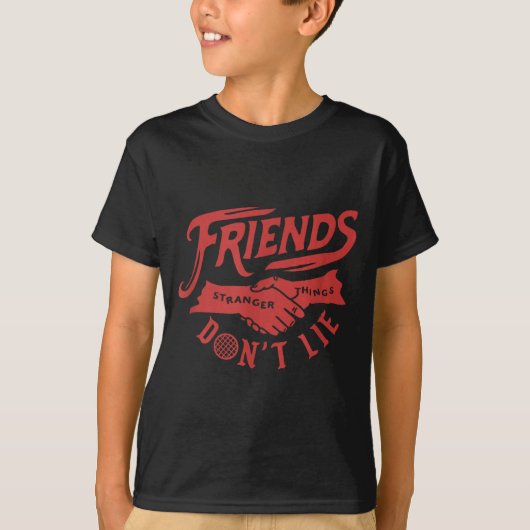 Stranger Things 4 Friends Don’t Lie Text Handshake T-Shirt (Vorderseite)