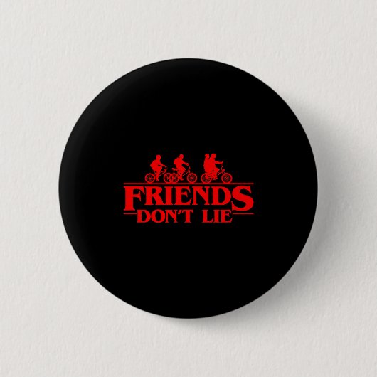 Stranger Things Group Shot Red Friends Don't Lie Button (Vorderseite)