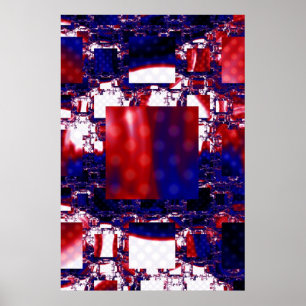 Strangieren Rote und blaue Fraktal Kunst Poster