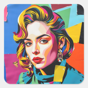 „Strasha“ - Gloss Pop Collage Dream Quadratischer Aufkleber