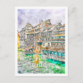 Straßburg Frankreich Berühmter Platz Wasserfarben Postkarte (Vorderseite)