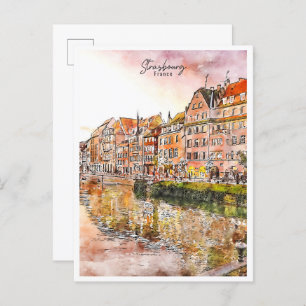Straßburg Frankreich Jahrgang Reise Aquarell Postkarte