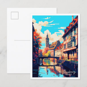 Straßburg Frankreich Kunst Vintage Reise Illustrat Postkarte