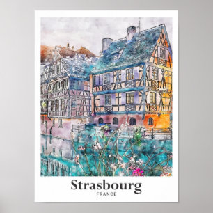 Straßburg Frankreich Reise Wasserfarbe Handgezeich Poster