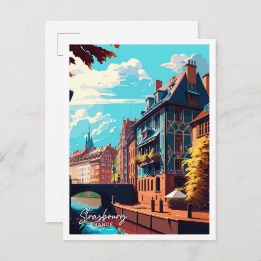 Straßburg Frankreich Vintage Illustration Postkarte (Vorne/Hinten)