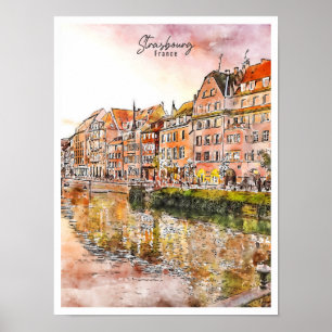Straßburg Frankreich vintage Reise Aquarell Poster