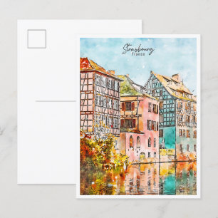 Straßburg Frankreich vintage Reise Aquarell Postkarte