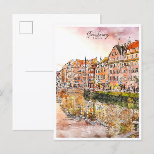 Straßburg Frankreich vintage Reise Aquarell Postkarte