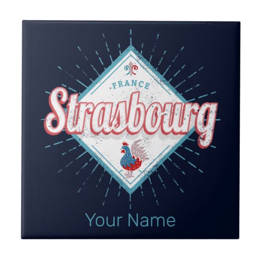 Straßburg Grand Est France Retro Rooster Vintag Fliese (Vorderseite)