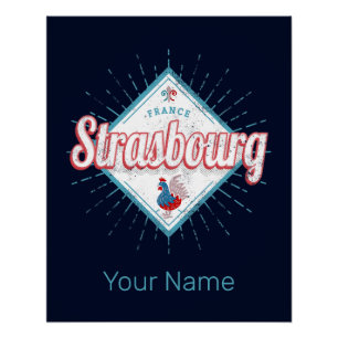 Straßburg Grand Est France Retro Rooster Vintag Poster