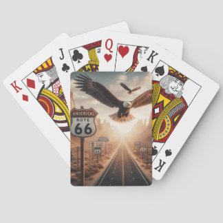 Straße-66-Kartenspiel mit Adler während des Fluges Spielkarten
