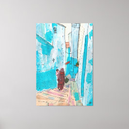 Straße Chefchaouen Marokko Papier Collage Sketch Leinwanddruck