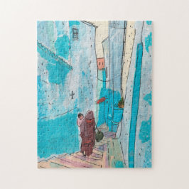 Straße Chefchaouen Marokko Papier Collage Sketch Puzzle